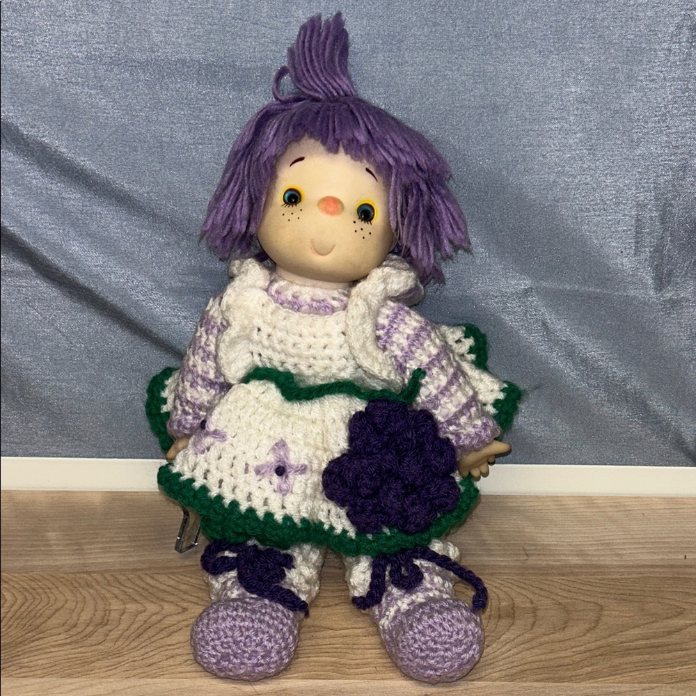 Adorable 14 inches Blueberry Doll Vintage 1980s Hand Crochet.